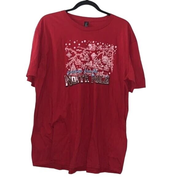 Anvil Gildan Lightweight Red "Greetings From The North Pole" T-Shirt L - Picture 1 of 8